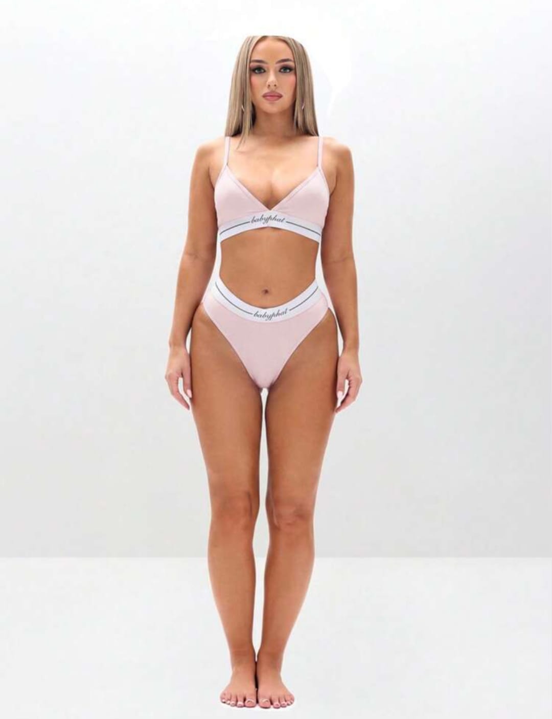 Baby Phat Women's Soft Pink Triangle Bralette and High-Cut Brief Panty